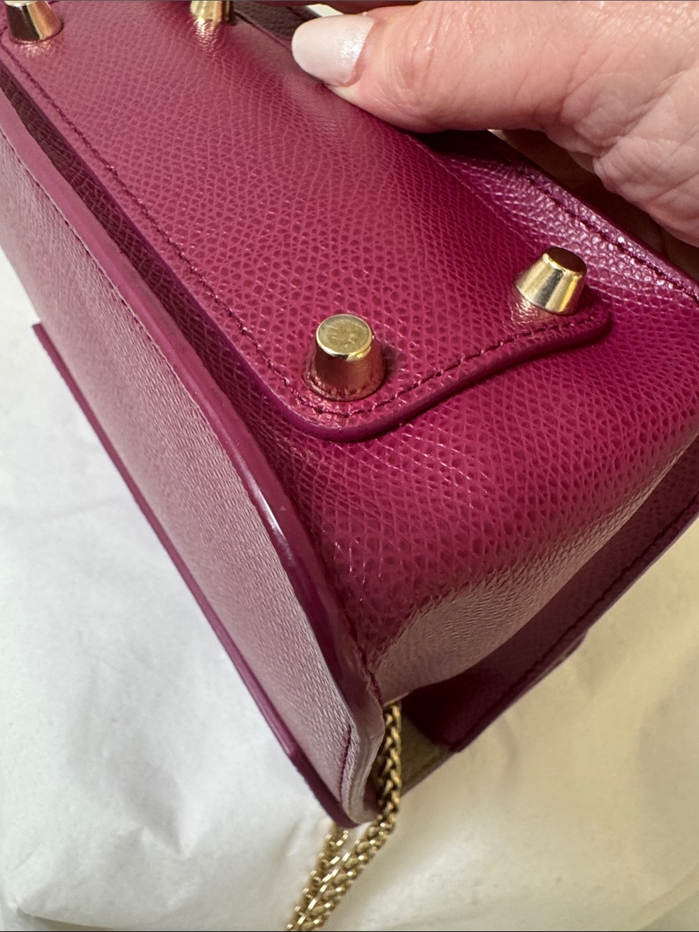 Furla Metropolis Berry Leather and chain Crossbody with Gold Hardware - Picture 6 of 15